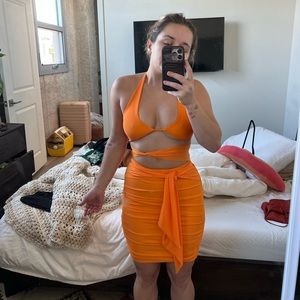Tiger mist new orange strappy cutout dress